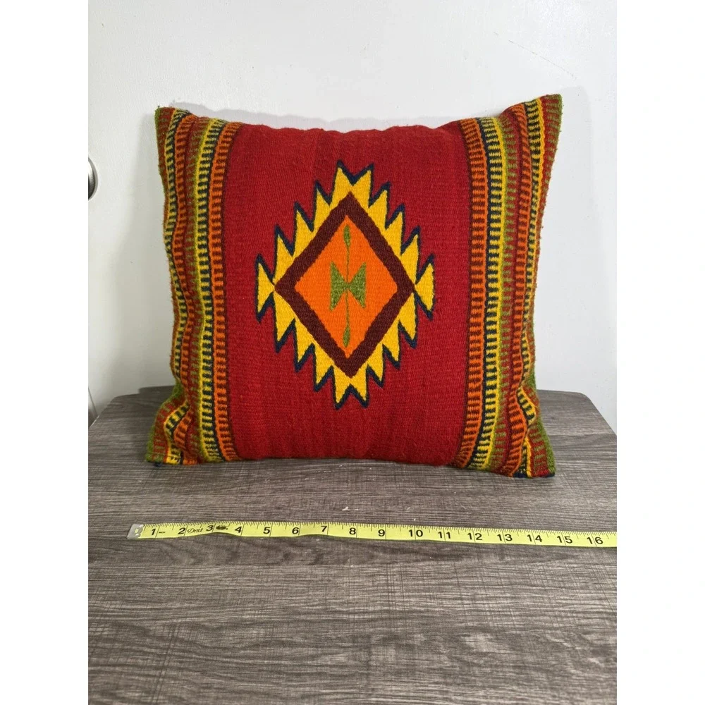 Zapotec Motif Wool Plush Pillow Southwestern Aztec Style